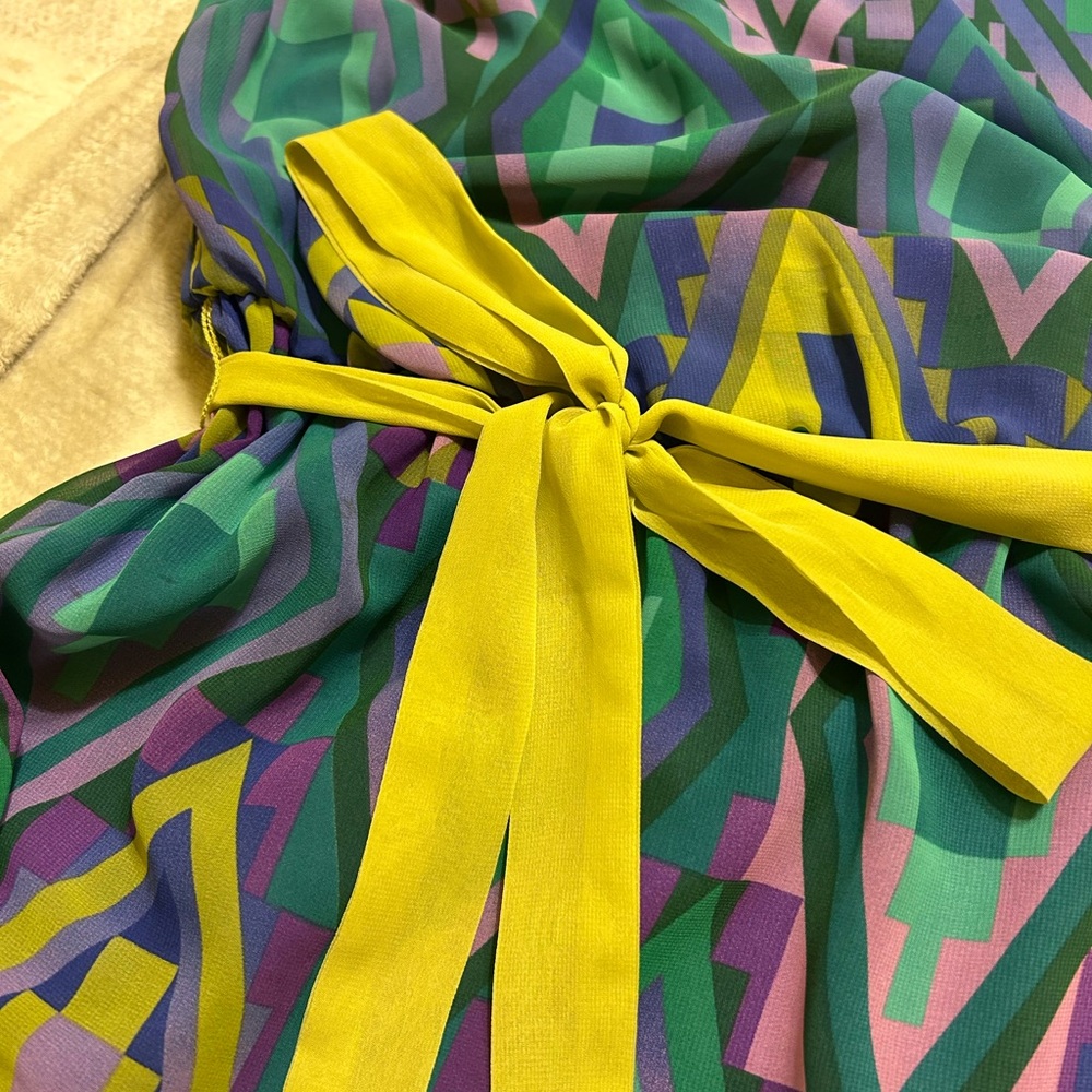 Adrianna Papell Geometric Print Midi Dress - Green, Purple, Yellow - Picture 12 of 13